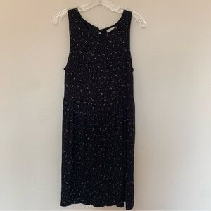 LOFT Black Sleeveless Midi Dress with Tiny Multicolor Dot Print Medium Stretchy